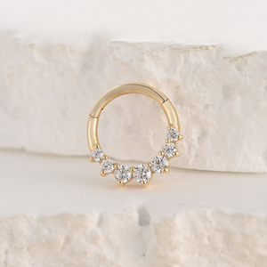 Wholesale 14K Solid Gold Hinged Segment Clicker Classic Design Claw Setting 7 Grain 5A CZ Nose Ring <strong>Septum</strong> Body Piercing <strong>Jewelry</strong>