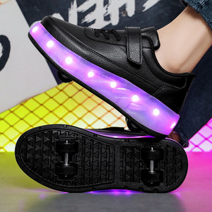 Flashing Roller Shoes Leather Double Row Wheels For Kids Student Skates Size 686 Helios - Product Image 1