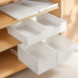 Boîte de rangement coulissante en plastique blanc multi-usage pour armoire de cuisine, tiroir avec rails coulissants pour bouteilles d'épices et - Product Image 1
