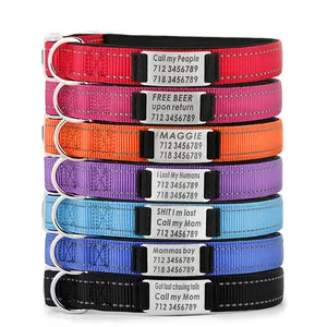 Personalized Nylon Dog Collar Multi Color Durable Pet Collar With Laser Engrave Customized Name Plate