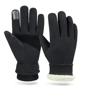 Ozero Thermal Polar Fleece Insulated Artificial Lambswool Extra Palm Patch Warm Work Touchscreen Fashion Winter Glove Black