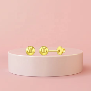 925 Sterling Silver 18K Gold Plated Classic Ball <strong>Safety</strong> Screw <strong>Back</strong> Stud <strong>Earrings</strong> 5mm Traditional Plain Ball Studs for Children - Product Image 3
