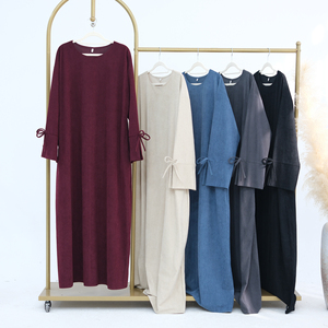 여자의 드레스 코듀로이 폐쇄 Abaya 2025 이슬람 의류 겸손한 아바야 여성 무슬림 원피스 주머니와 커프스와 Bowknots - Product Image 6