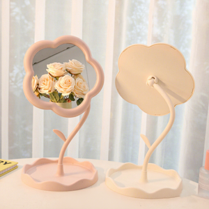 Ins-style Floral Aluminum Flower-shaped High-value <strong>Storage</strong> Desktop Makeup <strong>Mirror</strong> for Dormitory Bedroom Cute Girls' Dressing - Product Image 2
