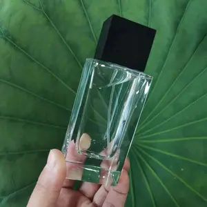 Polished perfume bottle 100ml crystal white glass ash square lid black paint empty