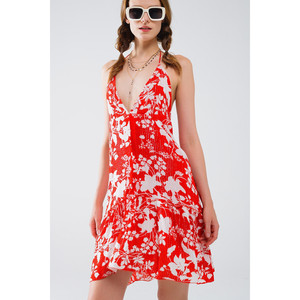 Vestido Corto Rojo Estampado Floral Estilo Boho con Detalle de Lurex - Product Image 2