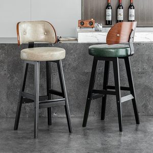 Tabouret haut nordique en bois massif avec dossier siège en cuir <span class=keywords><strong>de</strong></span> vachette <span class=keywords><strong>de</strong></span> luxe léger <span class=keywords><strong>chaise</strong></span> <span class=keywords><strong>de</strong></span> <span class=keywords><strong>bar</strong></span> simple pour meubles <span class=keywords><strong>de</strong></span> salon - Product Image 4