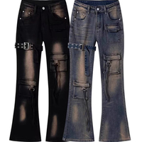 Pantalon en jean pour femme Automne Hiver 2025, taille haute, cargo, style Goblin Core Kpop, coupe évasée, Y2K japonais, extensible, style années 2000, Gyaru