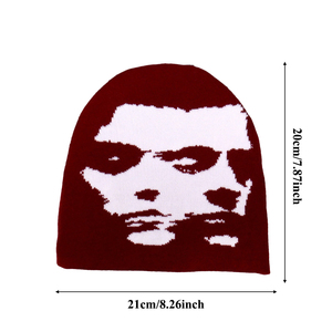 Bonnet Y2K personnalisé avec logo, motif visage abstrait, tricoté, doux et extensible, style streetwear gothique, <span class=keywords><strong>ski</strong></span>, rétro, urbain, pour l'hiver - Product Image 2