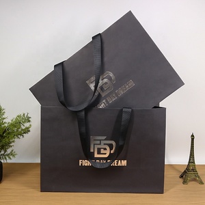 Eco Friendly Black Ribbon Handle Luxury Texture White Paper Bag for Shopping and Gift Packaging - Product Image 5