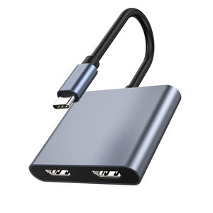 Adaptateur Type C 4-en-1, double sortie <span class=keywords><strong>4K</strong></span> 30Hz, hub USB 3.0, PD 100W, blindage tressé, plaqué or, PVC, <span class=keywords><strong>lecteur</strong></span> <span class=keywords><strong>DVD</strong></span>, Macbook/<span class=keywords><strong>Samsung</strong></span> Smartphone - Product Image 1