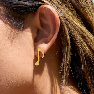 Pendientes de Notas Musicales, Chapados en Oro de 18K, Acero Inoxidable, Diseño Geométrico, Joyería de Moda Unisex - Product Image 4