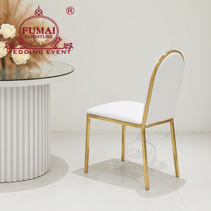 Modern White Upholstered Hotel <b>Chair</b> With Gold Metal Frame Solid Back Tapered Legs <b>Stackable</b> Indoor Furniture - Product Image 3