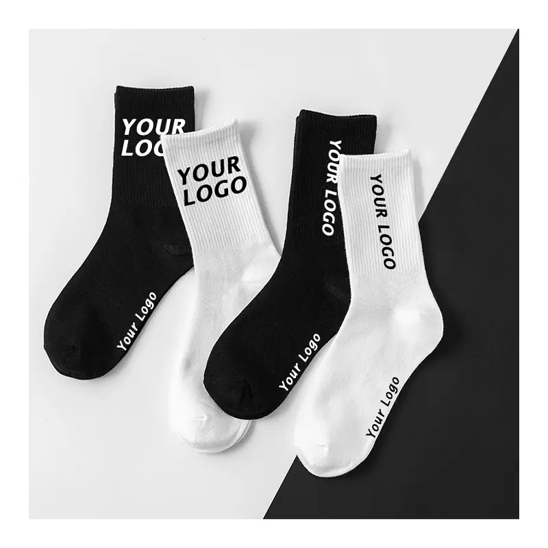 Custom Crew Socks Customize Logo Cotton Men Socks Unisex Crew Custom Black White Socks