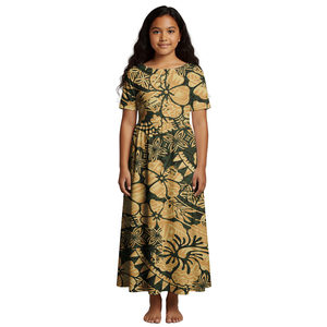 Vestido Infantil con Diseño Floral Hawaiano Estampado Personalizado, Vestido de <span class=keywords><strong>Fiesta</strong></span> de Manga Corta para Niñas, Venta al Por Mayor OEM - Product Image 6