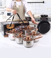Set Peralatan Masak 12pcs Desain Klasik Stainless Steel Anti Lengket dengan Tutup Kaca untuk Panci Sup dan Memasak (Laris Terjual)