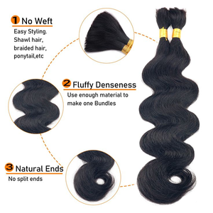 Extensions de cheveux naturels brésiliens vierges Remy 9A-11A, ondulés, style bohème, en vrac, double trame, pour tressage - Product Image 5