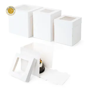 OOLIMA Hot Selling White Square Cake Box Packaging With Window Cardboard Take Away Cake Box