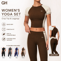 Ensemble de fitness GH Wholesale Naked Feel pour femmes, col rond, manches courtes, leggings taille haute, ensemble de yoga léger pour l'entraînement