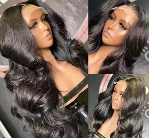 <span class=keywords><strong>Peluca</strong></span> Africana <span class=keywords><strong>con</strong></span> <span class=keywords><strong>Malla</strong></span> <span class=keywords><strong>Frontal</strong></span> de Encaje 13*4, Flequillo Largo Negro, Ondulada Mate de Seda de Alta Temperatura <span class=keywords><strong>con</strong></span> Encaje Transparente Estilo Body Wave - Product Image 4