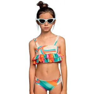 13 Year Old Bikini High Quality Kid Custom Swimming Sleeveless Flower Print 2 Pieces Girls' Swimwear For Children