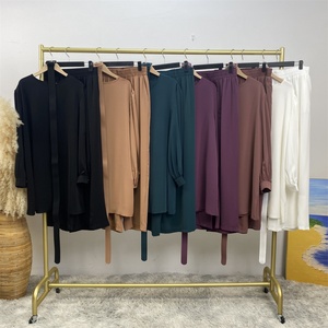 2335+9003 #   Ensembles modestes Nida 2 pièces, costumes turcs pour femmes, robe Abaya de couleur unie, haut et pantalon avec poches et ceinture - Product Image 5