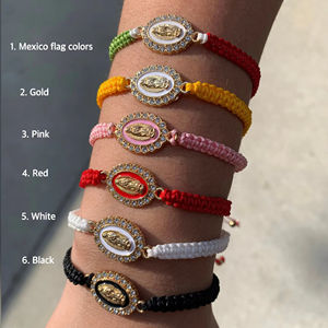 Bracelet en cuivre vierge marie, bracelet en zircon coloré tissé à la main, bijoux de niche et noeud plat à la mode - Product Image 1