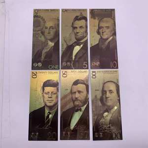 Lote de 6 Billetes de Dólar Estadounidense de 1, 5, 10, 20, 50 y 100 Dólares, Colección de Billetes con Lámina Dorada del Antiguo Presidente - Product Image 2