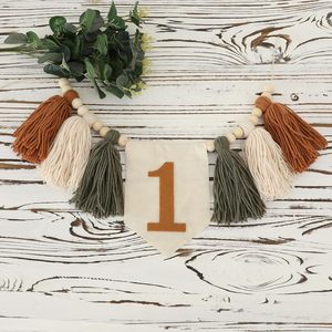 Venta caliente Bohemian Wooden Bead Tassel <span class=keywords><strong>Banner</strong></span> 1er fiesta de cumpleaños Photo Props <span class=keywords><strong>Banner</strong></span> - Product Image 1