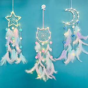 <span class=keywords><strong>Attrape</strong></span>-rêves étoile lune chat avec lumière <span class=keywords><strong>pour</strong></span> enfants filles chambre décor à la maison coloré plume <span class=keywords><strong>attrape</strong></span>-rêves artisanat fait à la main - Product Image 1