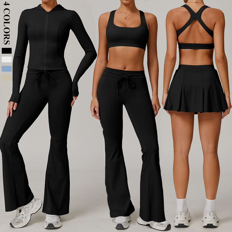 2025 Three-Piece Breathable Quick Drying Nude Zipper Decorations UV Proof Sun Protective Yoga Running Sports Suit Solid Pattern