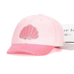 Pink Children's Baseball Cap With Shell Embroidery Mesh Fabric Sun Protection For Girls - Product Image 1