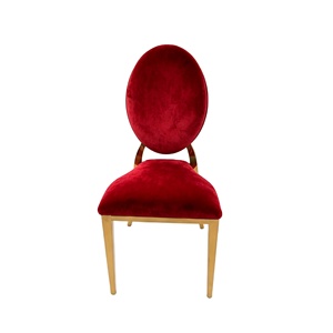 Chaises de salle à manger empilables en métal à dossier rond, en velours rouge royal et or, pour mariages, adultes, événements et salles de bal - Product Image 2