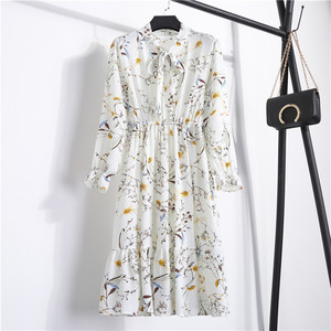 Robe décontractée Style coréen à imprimé Floral pour femmes, chemise mi-longue en mousseline de soie, manches longues, nœud papillon, collection printemps-hiver, 2020 - Product Image 4