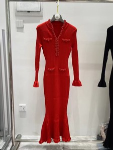 Nuovi Arrivi 2025 Autunno Inverno, Elegante Abito Lungo <span class=keywords><strong>in</strong></span> <span class=keywords><strong>Maglia</strong></span> con Perline per Donna, Maniche Lunghe a Campana, <span class=keywords><strong>Vestito</strong></span> Casual alla Moda - Product Image 2