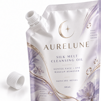 Pochette à bec verseur haute barrière imprimée sur mesure 500 ml pour huile nettoyante Silk Melt, emballage de recharge pour soins de la peau avec bouchon à vis