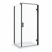 Cabine de douche à portes battantes à coins carrés 2026, noir mat, avec barre de support