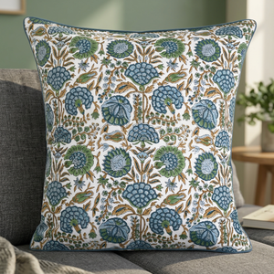 Fundas de Almohada Decorativas Ridhi Nuevas, con Estampado Floral Azul y Verde, de Algodón, Personalizables, Lavables, para Sala de Estar o Exteriores - Product Image 3
