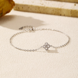 S925 Silver Flower Shape <b>Bracelet</b> With Round Diamond Claw Setting Chain Link Women's Classic Everyday Wear Jewelry - Product Image 5