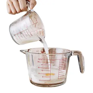 Yeni varış mutfak gereçleri çok boyutu şeffaf cam süt ve un ölçüm fincan kupa ile cam kolu ve kırmızı ölçek