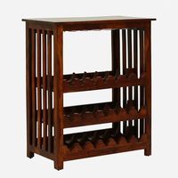 Meuble bar moderne en bois couleur chêne miel avec revêtement anti-rayures, porte-vin, porte-verres et étagères de rangement pour la maison