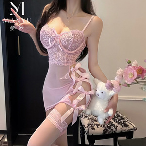Sexy see-through lace <b>patchwork</b> new lingerie set, lightweight nightgown with bow, bodycon <b>skirt</b>, 9444 - Product Image 5