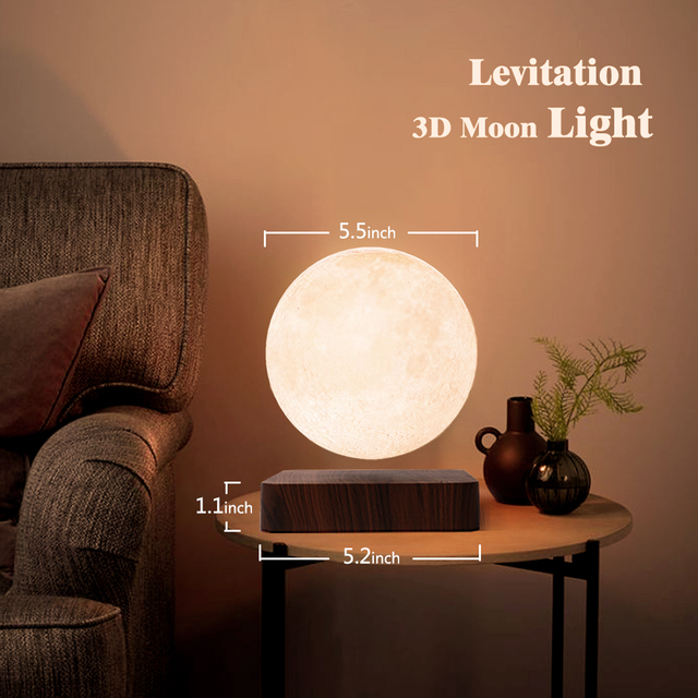 HCNT Magnetic Levitating 3D Printed ABS Globe Moon Lamp with Plug-In Warm White Light for Home Decor and Gifts