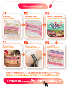 Braccialetto dell'amicizia etnico, ricamato e intrecciato, con nappa in tessuto, misura regolabile, personalizzabile con lettere e logo - Product Image 4