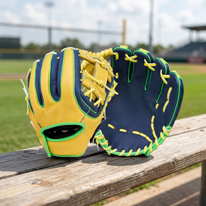 Yellow Navy Left-Handed <b>Throw</b> Baseball Glove Green <b>Stitching</b> Durable Cowhide Leather Customizable Size Packaging for Infield - Product Image 2
