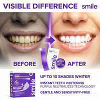 Tiras blanqueadoras dentales moradas con fórmula vegana, natural, orgánica y certificada Halal, sin peróxido, para dientes y encías sensibles.