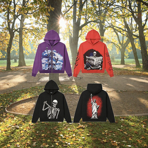 Sweat-shirt à capuche zippé en coton délavé vintage, sweat-shirt graphique, streetwear hip-hop, veste à capuche pour homme - Product Image 2