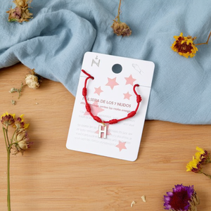 Braccialetto Pulsera H in Acciaio Inossidabile con Sette Nodi, Bracciale Rosso Fatto a Mano alla Moda - Product Image 2