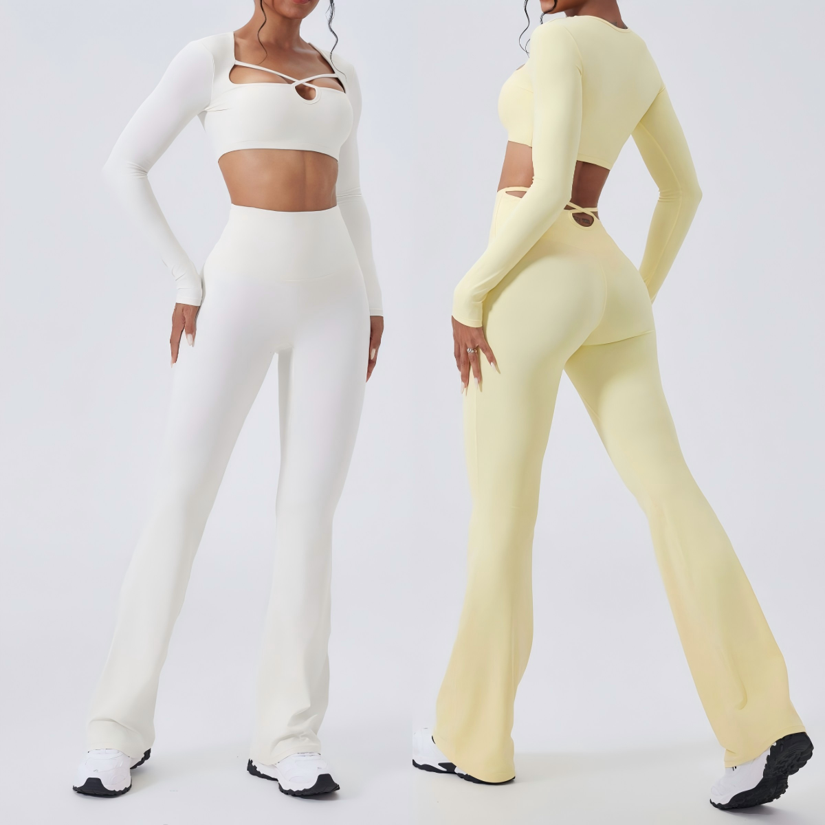 High Quality Yoga Wear Sportswear Active High Waist Flared Pants Fitness Long Sleeve Tops Gym Yoga Sets For Women