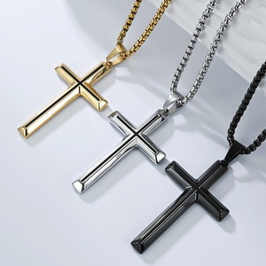 Unisex Stainless Steel Cross <b>Necklace</b> Gold Plated Pendant Chain Jewelry For Men Women Fashion <b>Statement</b> Piece - Product Image 2